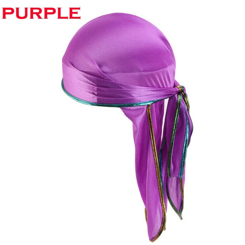 Novedad Unisex hombres mujeres Casual seda satén Bandana sólido turbante accesorios para la cabeza: Púrpura