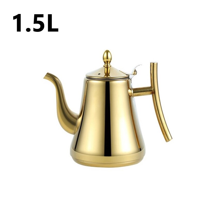 Teapots Commercial Hotel Restaurant Tea Kettle 304 Thick Stainless Steel Teapot Flower Teapot Restaurant With Strainer: gold 1.5L