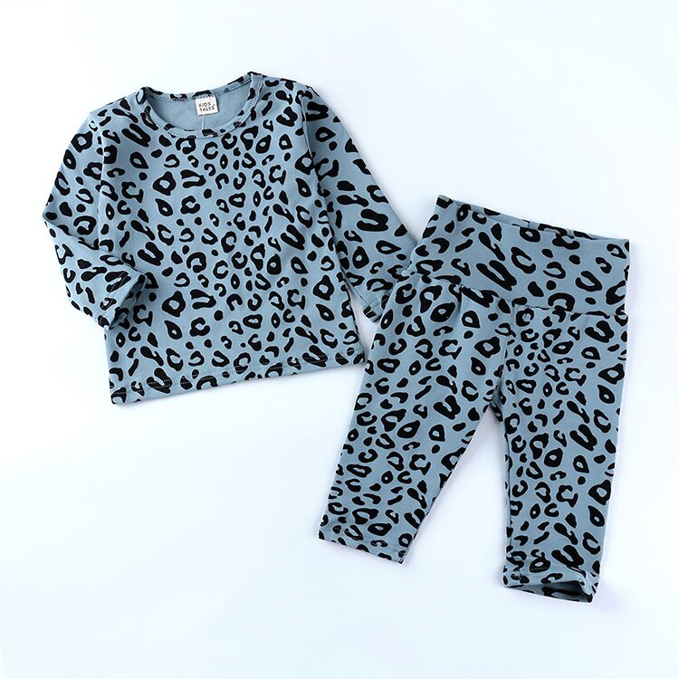 2-6 ans pyjamas léopard pour enfants printemps automne vêtements pour enfants pyjamas ensembles coton à manches longues vêtements de nuit + pantalon: Blue / 2T