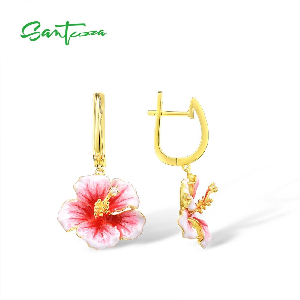 Santuzza Zilveren Oorbellen Voor Vrouwen Echt 925 Sterling Zilveren Roze Bloeiende Bloem Oorbellen Fijne Sieraden Handgemaakte Emaille