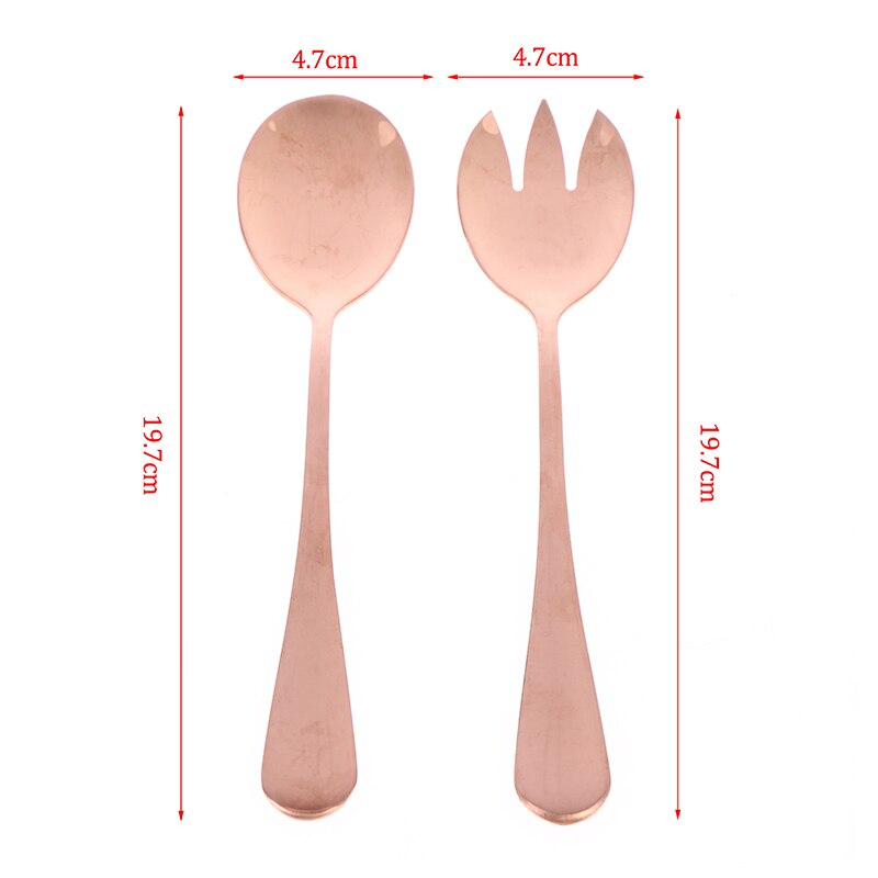 2Pcs Salade Spoonfork Rvs Bestek Set Opscheplepel Setcolorful Lepels: RG