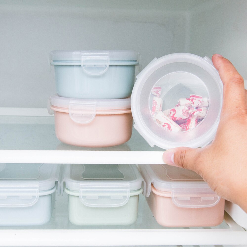 Mini matboks kjøleskap forseglet crisper boks rund firkantet plast korn sortering beholder lufttett forseglet lunsjboks