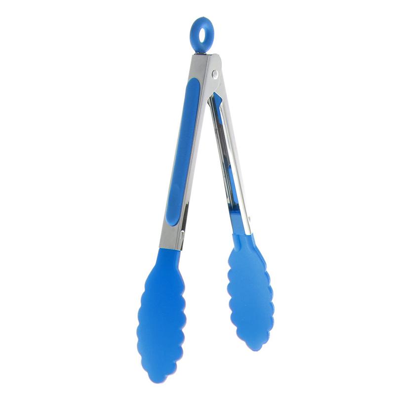 De acero inoxidable de cocina de silicona pinzas pinza de barbacoa para ensalada y pan cocina tenazas para servir comida herramientas de cocina: blue