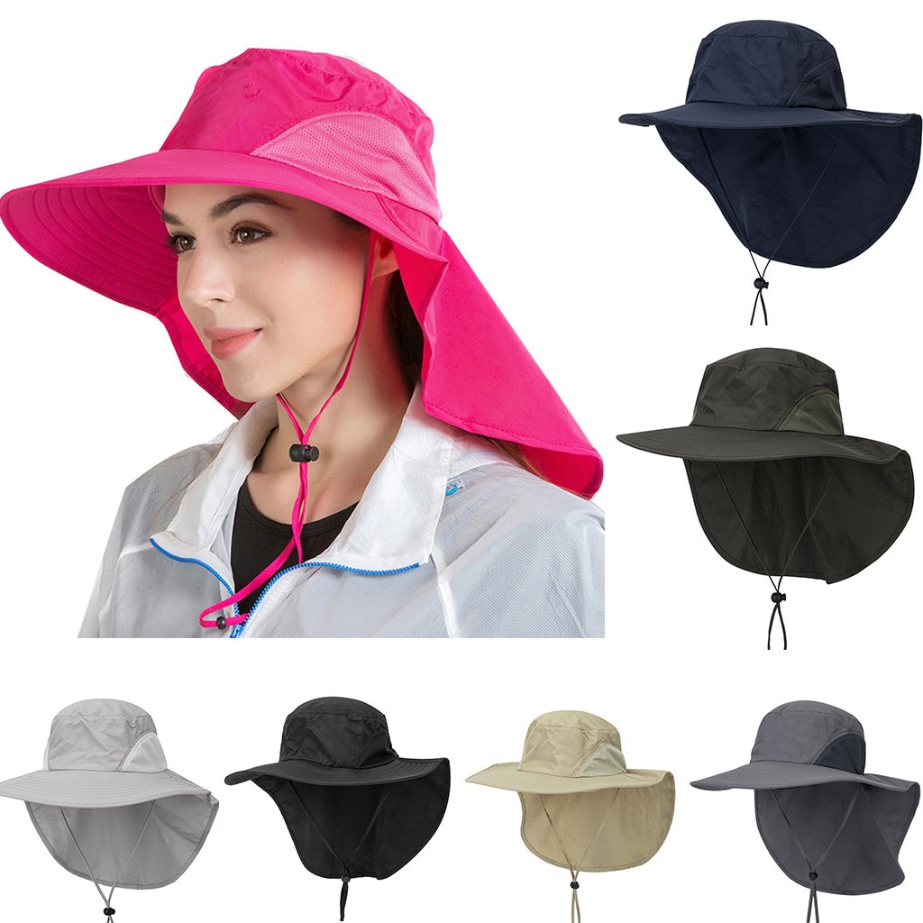 Unisex Wide Brim Sun Hat with Neck Flap Fishing Safari Cap Outdoor Hiking cloak Fisherman hat sombrero senderismo