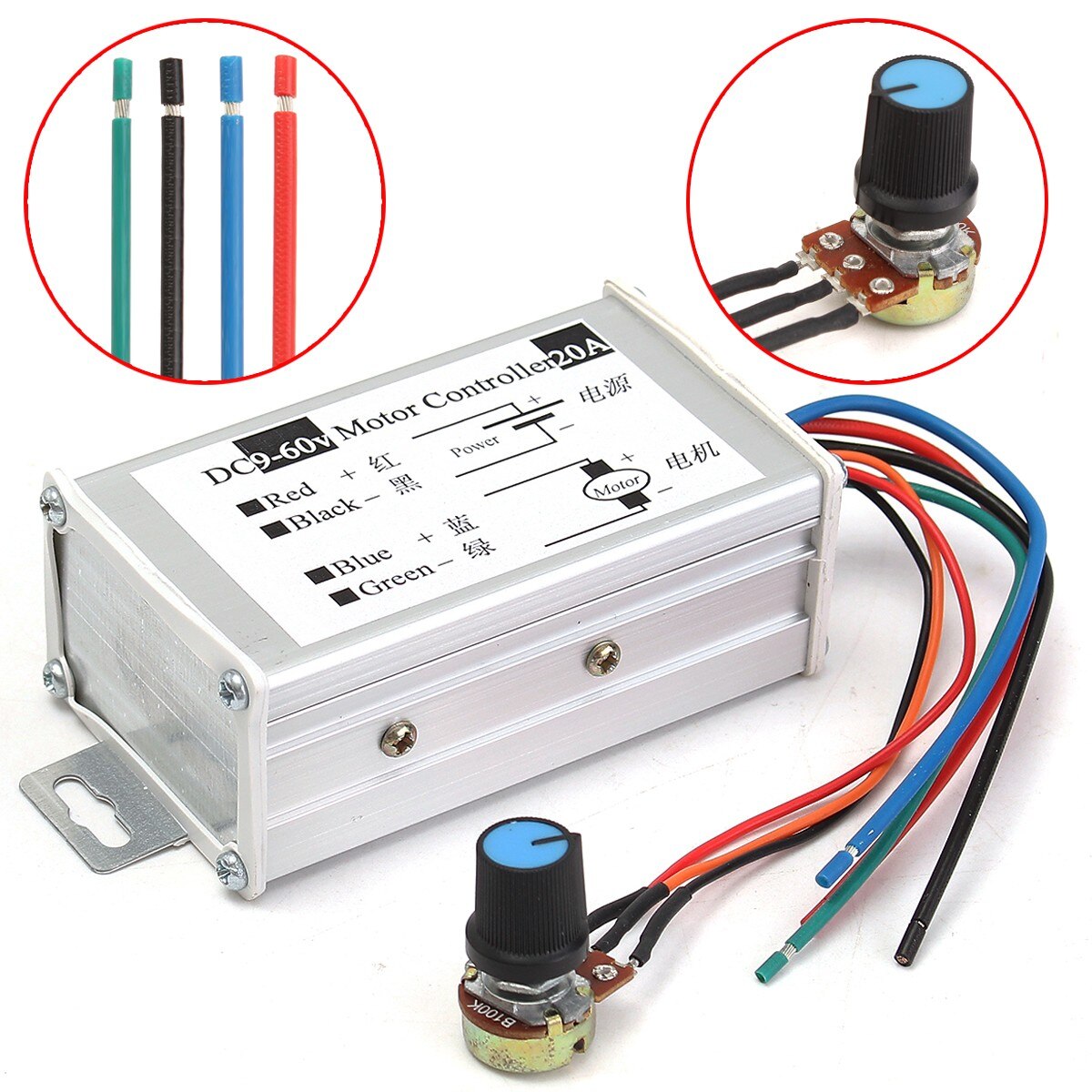 Neue 12V 24V 20A Max. PWM DC Motor Stufenlose Variable Speed Controller 25kHz Schalter