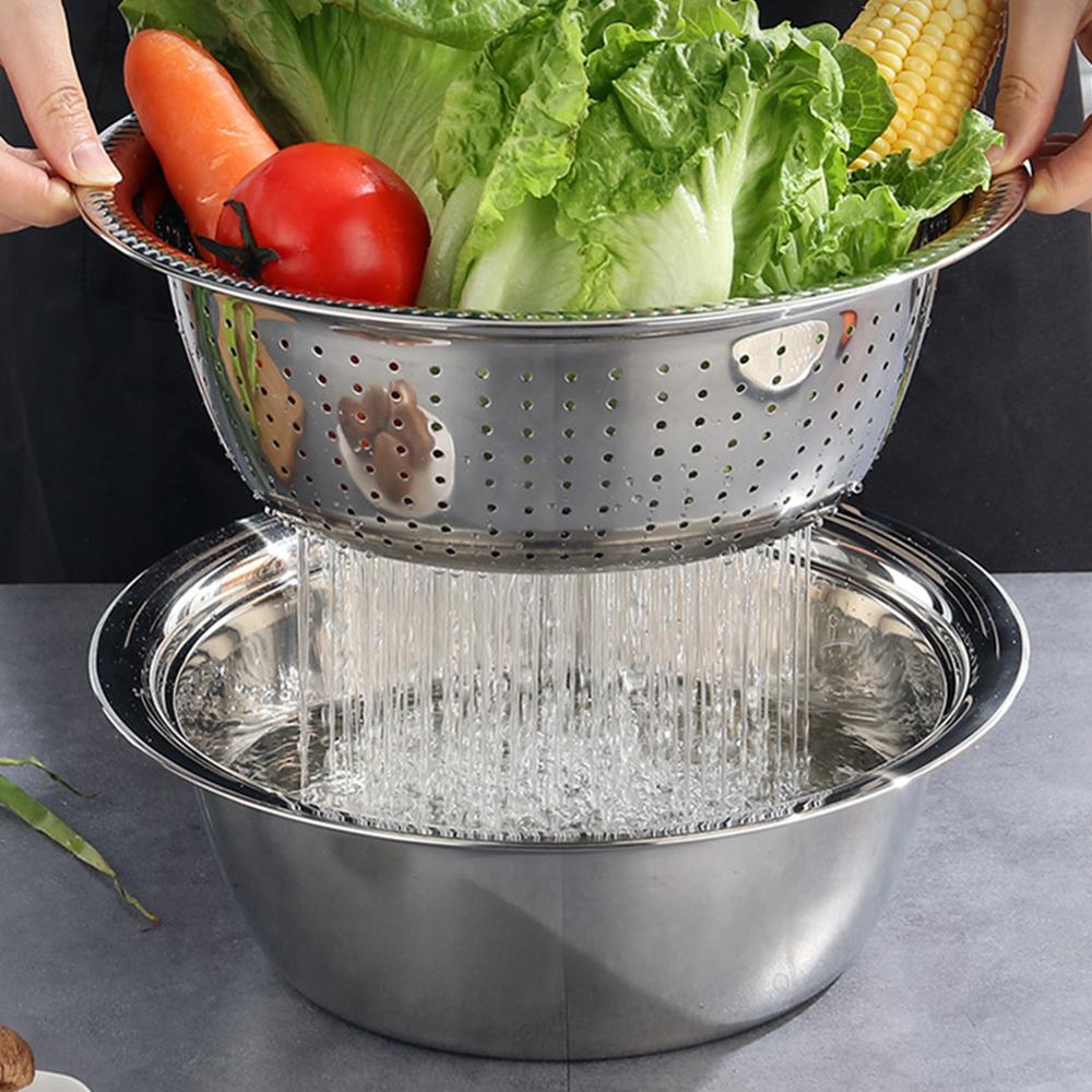 3pcs stainless steel pot vegetable cutter slicer drain basket sieve Kitchen Tool grater strainer Rice Washing Filter
