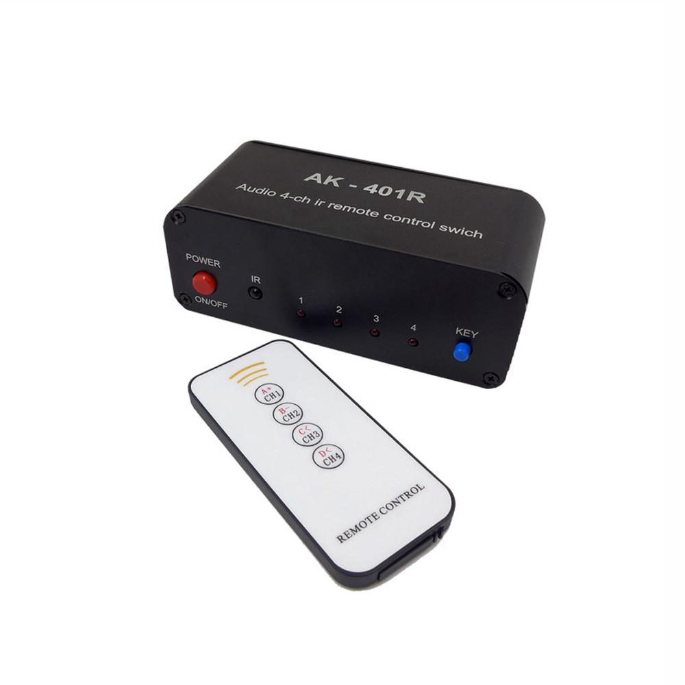 4-WEG-Stereo-Audio-Umschalter 4CH Audio IR-Fernbedienungsschalter AV-Audiosignal 4-in 1-out-Audioquellenschaltung FÜR CD-Player