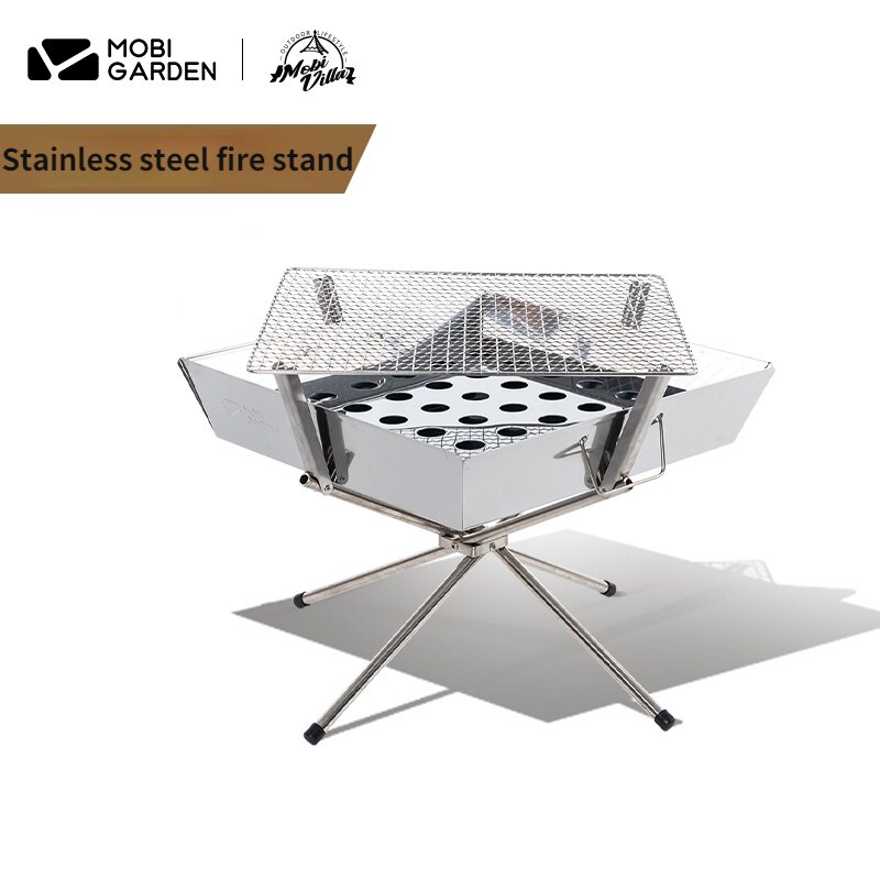 Mobi Garten Natur Wanderung draussen Picknick Grill Camping Tragbare Falten Edelstahl Grill Holz Herde Feuer Stehen Brenner