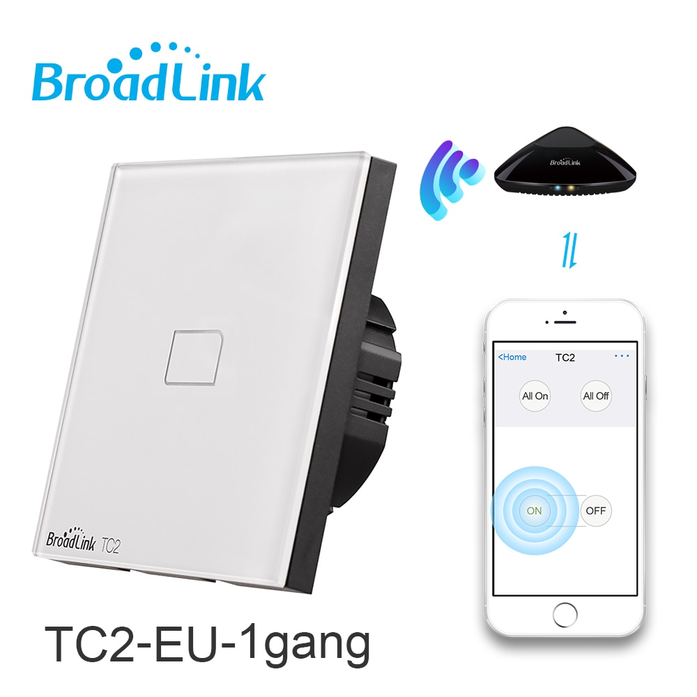 Broadlink interruptor de luz padrão tc2 1/2020, painel branco de design moderno, controle inteligente via rm pro rm4 pro