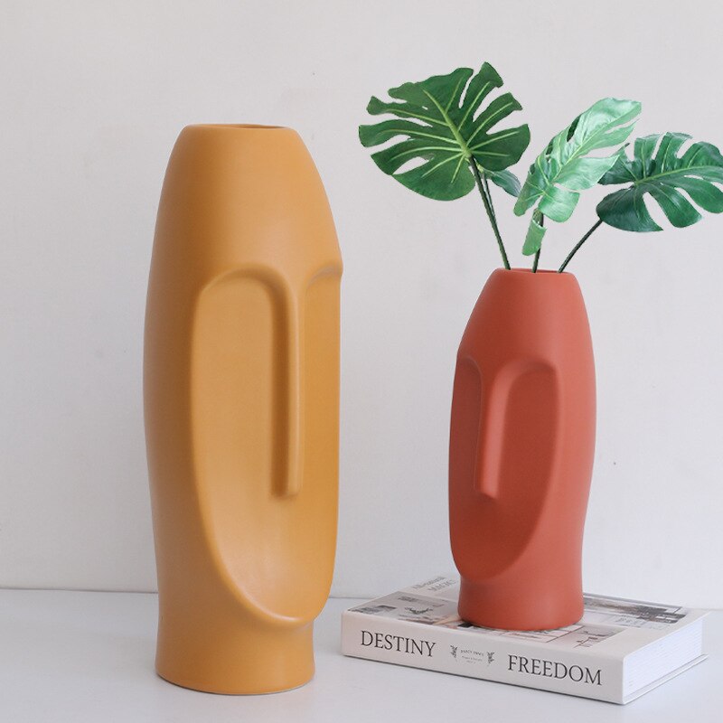 Cutelife Weiß Keramik Keramik Menschliches Gesicht Vase nordisch Dekoration Heimat Kopf Wohnzimmer Vase Moderne Blume Pflanze Tisch Große Vase