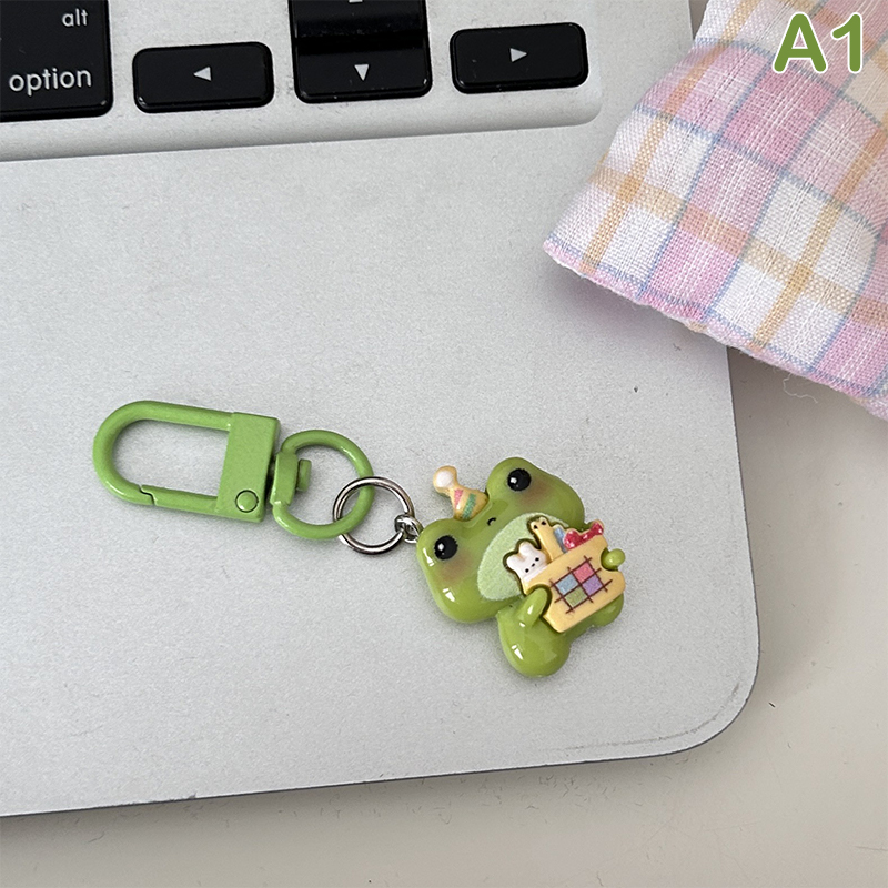 Cartoon Frog Key Chain Cute House Vase Photo Frame Frog Pendant Car Key Ring Backpack Charms Bag Decor Accessories
