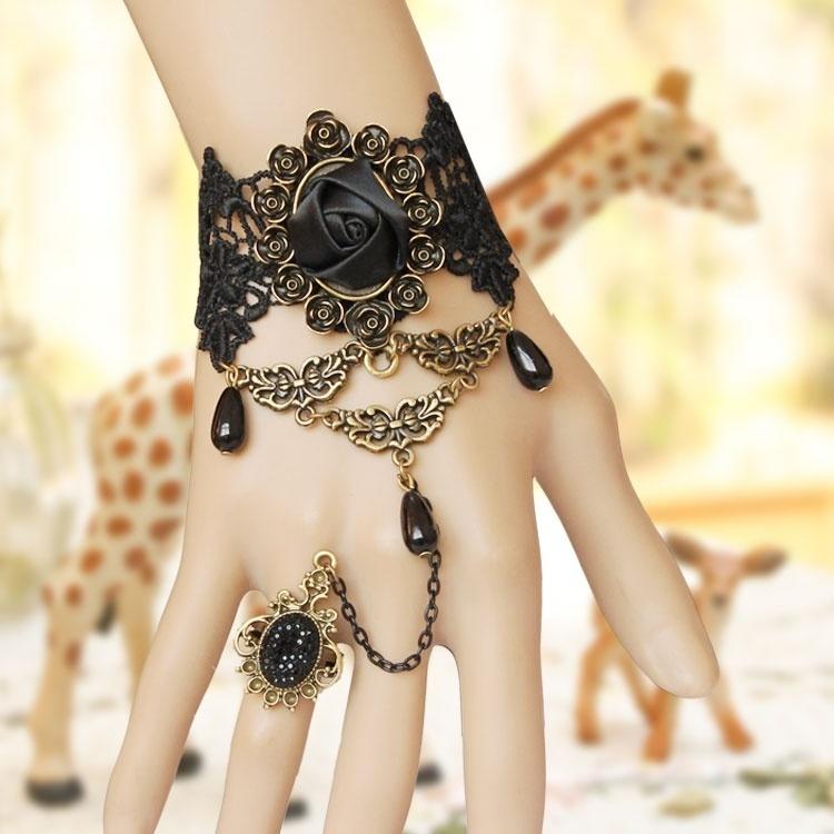Mode-sieraden Gothic Handgemaakte Vintage Kant Vampire Ring Armband Set