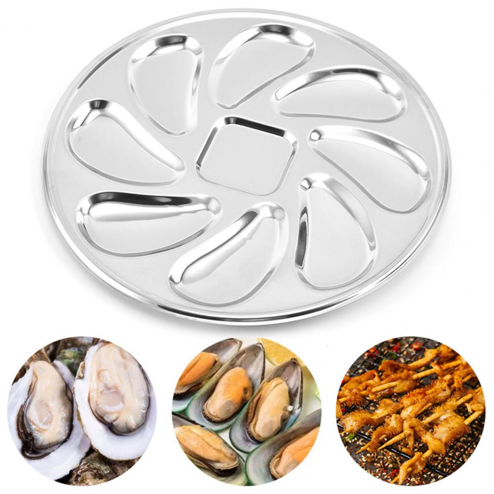Oystr-plato de acero inoxidable de 8 ranuras, plato para servir a la parrilla, para salsa de ostiones, limones, mariscos, para el hogar y restaurante