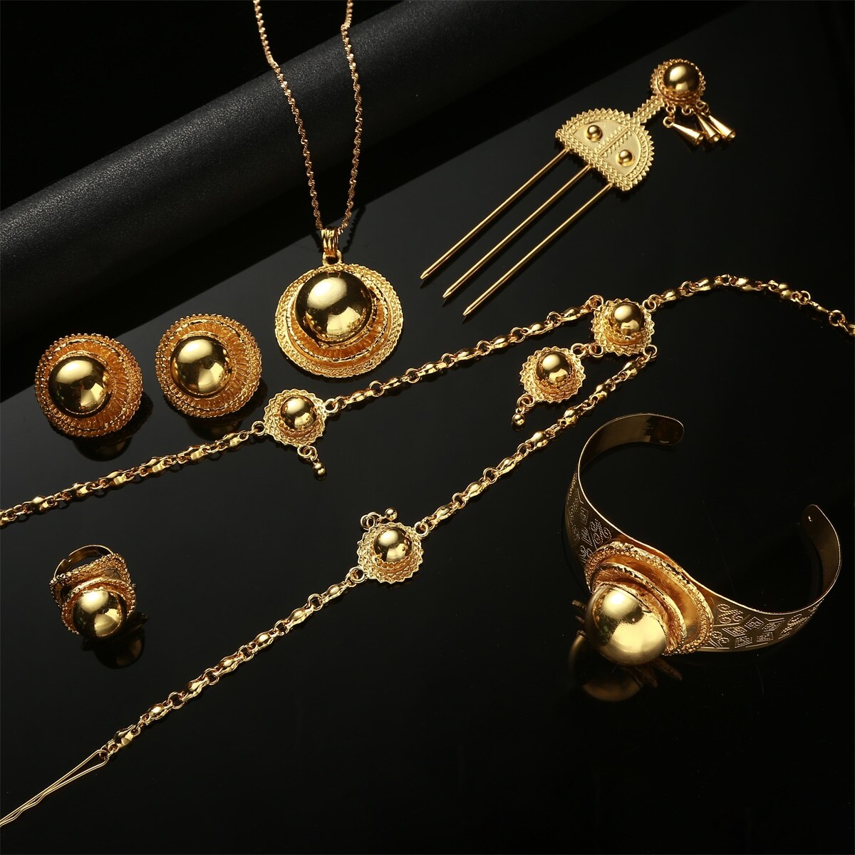 Ethiopische Bruiloft Gouden Kleur Etnische Habesha Traditionele Festival Afrika Vrouwen Sieraden Set