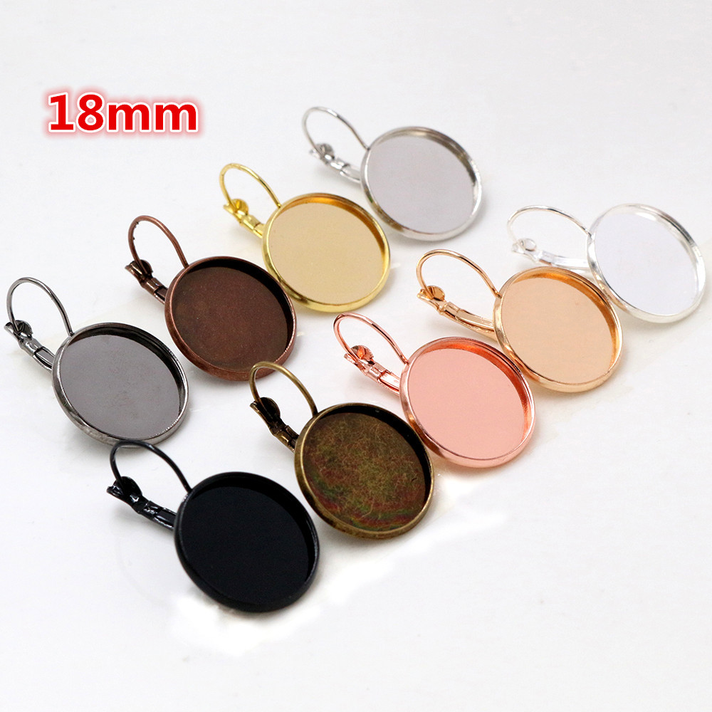 18mm 10 st 9 färger pläterade franska örhängen baksida blank/bas, passar 18mm glas cabochons, knappar; örhängen ramar