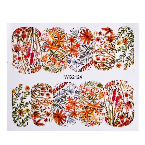 1pcs Bloem Bladeren Nail Sticker Decals Blossom Kleurrijke Slider Rose Water Volledige Wraps Nail Art Decoratie Bloemen Op Nagels CHWG: WG2124
