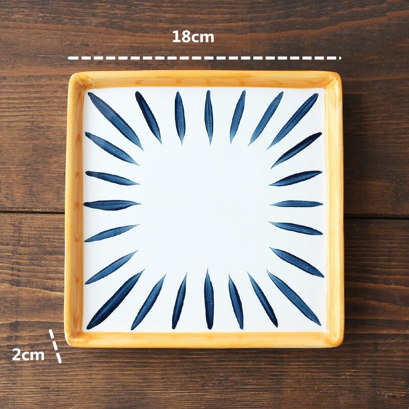 Square hand painted flower ceramic plate fruit salad plate dessert steak japanese cuisine kitchen storage decorative tableware: F