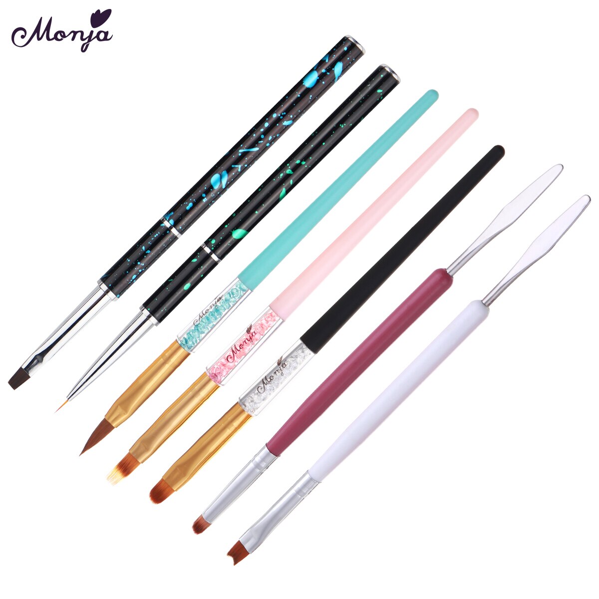 Monja 8 Stijlen Nail Art Franse Strepen Lijnen Lijn Borstel Extension Builder Acryl Uv Gel Tekening Carving Pen Manicure Tool