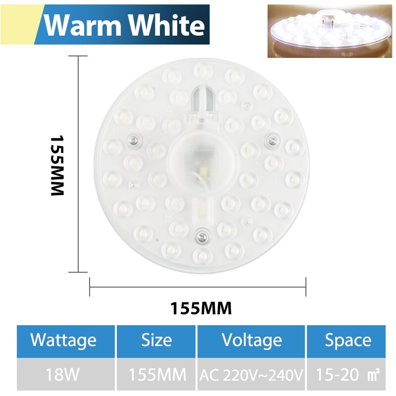 Módulo LED, lámpara de techo, minimódulo, reemplazo de accesorio, fuente magnética, Bombilla de placa de luz de larga vida, 220V, 12W, 18W, 24W: LED Module Warm 18W