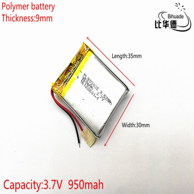 1 stks/partij 903035 3.7V 950mAh 903033 Universele Li-Ion batterij voor tablet pc Mp3 MP4 MP5 GPS mobiele bluetooth