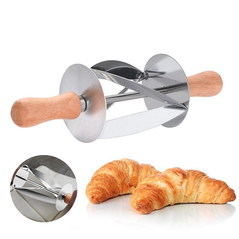 Rvs Rolling Cutter Voor Maken Croissant Brood Wiel Deeg Gebak Mes Houten Handvat Bakken Keuken Mes