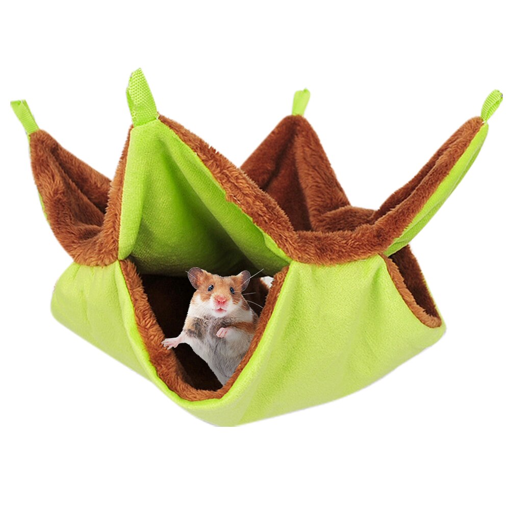 Double Layer Hamster Hammock Plush Warm Bed Rat Hammock For Hamster Nest Sleeping Bag Hanging Tree Beds Guinea Pig Hamster Cage: Green / M 35x35cm