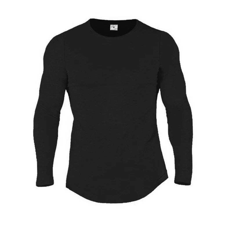 Ensfarvet bomuld åndbart langærmet tøj til fitness fitness bodybuilding sport t-shirts til mænd træning afslappet slim fit efterårsskjorter: M / Sort