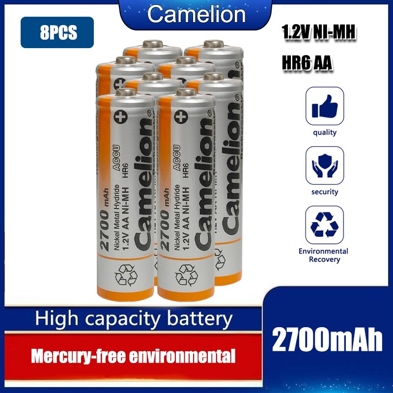 Camelion 2700mAh 1.2V AA Battery NiMH Ni-MH Rechargeable Battery Low self discharge high capacity: 8pcs