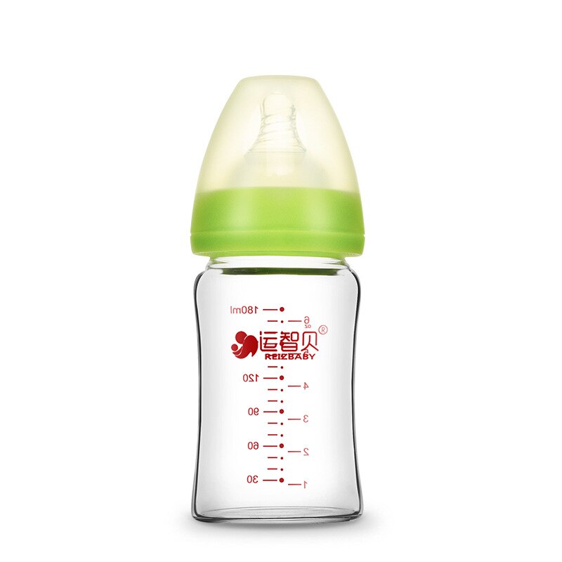Botella de alimentación de bebé de vidrio, botella de agua de calibre ancho, resistente a altas temperaturas, 180/300ml: 180ml green