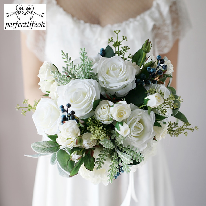Perfectlifeoh bryllupsbuket saftige planter grønne kunstige brudebuketter de mariage bryllupsbuket
