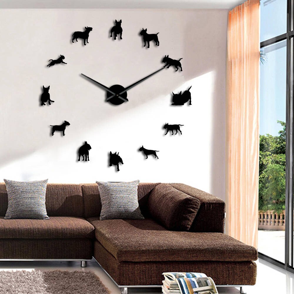 DIY Reloj de pared grande Bull Terrier perro Reloj de pared arte perro Pug aguja reloj decoración de tienda de mascotas para Bull Terrier amante