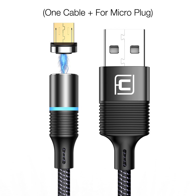 CAFELE QC3.0 LED Magnetic USB Cable for iPhone USB Type C Micro Cable 3A Fast Charging Cables for Huawei Samsung Xiaomi Oneplus: 1.2M Black for Micro