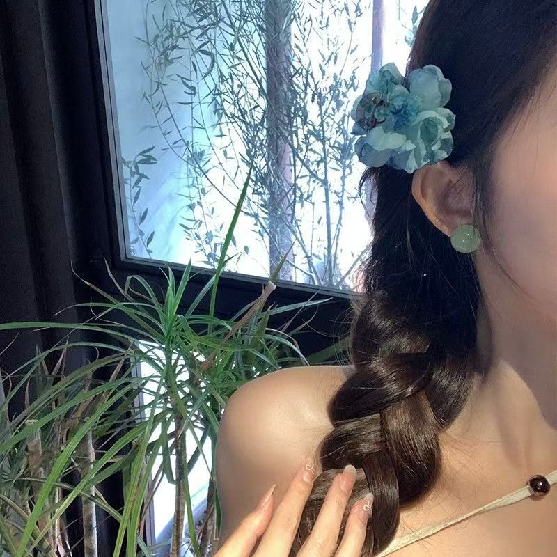 1 pinza para el cabello rosa de media altura para mujer; Clip lateral de tamaño pequeño; Nueva pinza para el cabello con flores francesas de primavera; Accesorios para el cabello: Azul