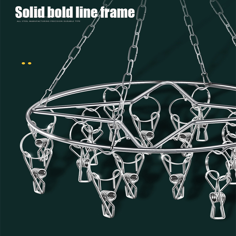 Aço inoxidável Windproof Secagem Rack, Multi-Funcional Hanger, Socks Holder, Bra Organizer, Clipe Sock