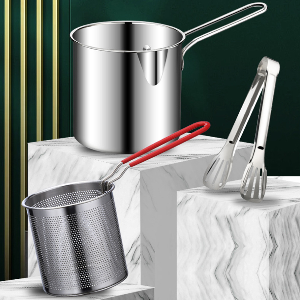 Freidora profunda de 1200ML con cesta de colador, olla de cocina portátil, olla de acero inoxidable 304 para freír Tempura, patatas fritas, pollo