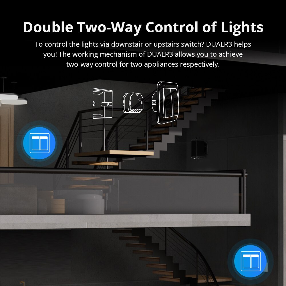 Itead SONOFF DualR3 2 Gang Dual Relay Module Wifi DIY MINI Smart Switch Power Metering eWeLink Control Alexa Google Smart Home