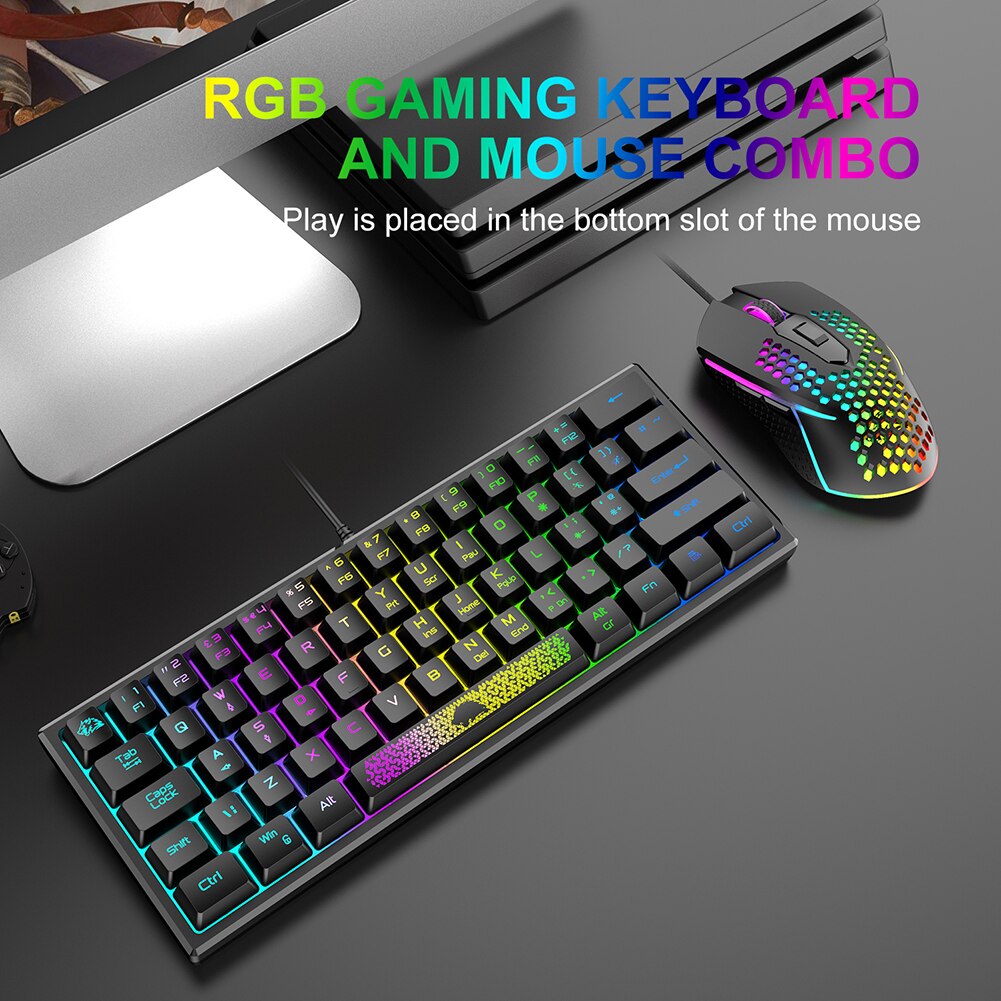 Percent RGB Backlit Wired Keyboard 62 Keys Ergonomic Office PC Gaming Keyboard Portable Office Game