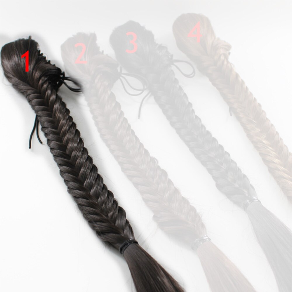 XUANGUANG Braided Plait Fishtail Fishbone Drawstring Synthetic Ponytail For White Female Hairpiece Black, Brown: 1  Brown-black