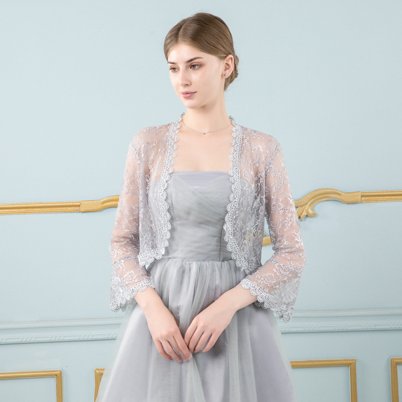 Schwarz Rosa Spitze Bolero Femme Mariage Appliqued Hochzeit Mantel Jacke Braut oben Abend Jacke Für Frauen: grau