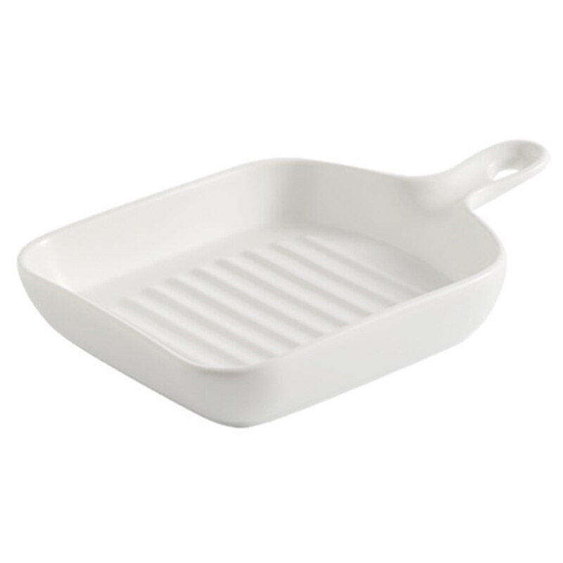 Matte Ceramic Baking Plates Unique Square Individual Pasta Lasagna Dish with Single Handle Small Dinner Plates HKS99: White
