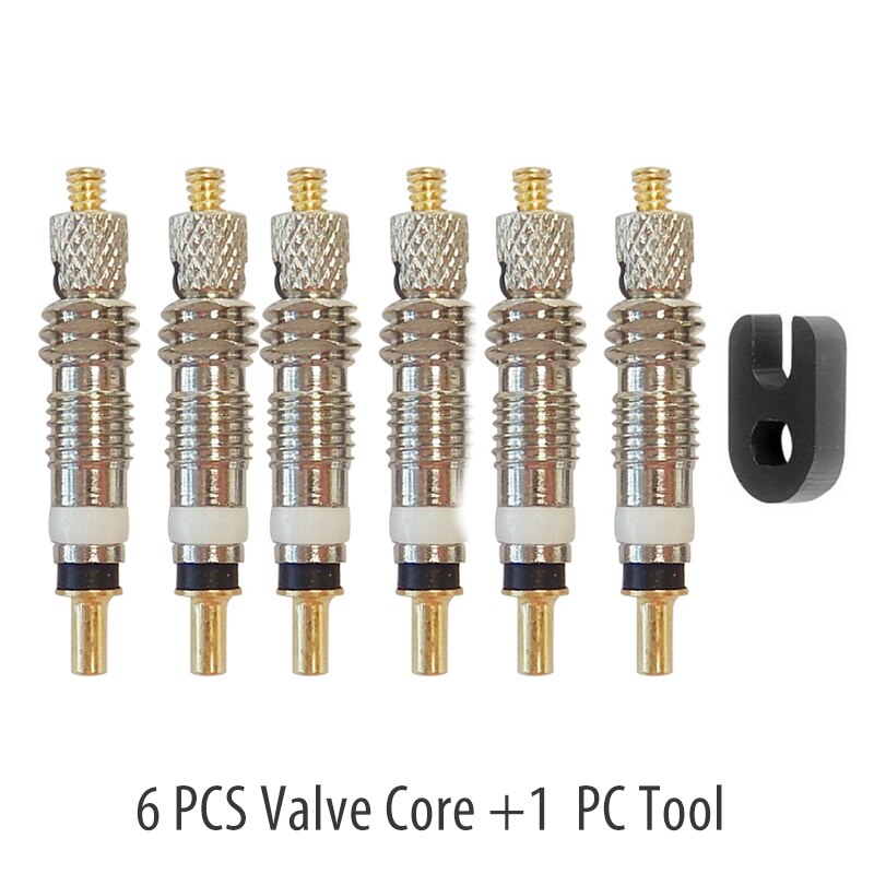 Cykel aftagelig presta ventilkerne cykel udskiftning messing tubeless kerne fjerner værktøj til tubeless road mtb cykel: 6 stk