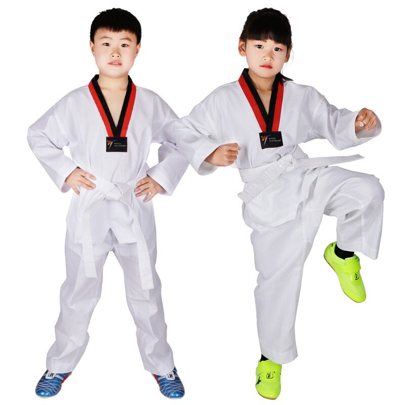 2022 TKD Costumes Clothing White Taekwondo Uniforms WTF Karate Judo Dobok Clothes Children Adult Unisex Long Sleeve Gi Uniform