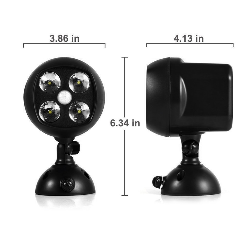 DCOO 360 Degree Rotary Motion Sensor Spotlight IP65 Waterproof 4LED Outdoor LightsBattery Operated Lamp Security Lights For Wall