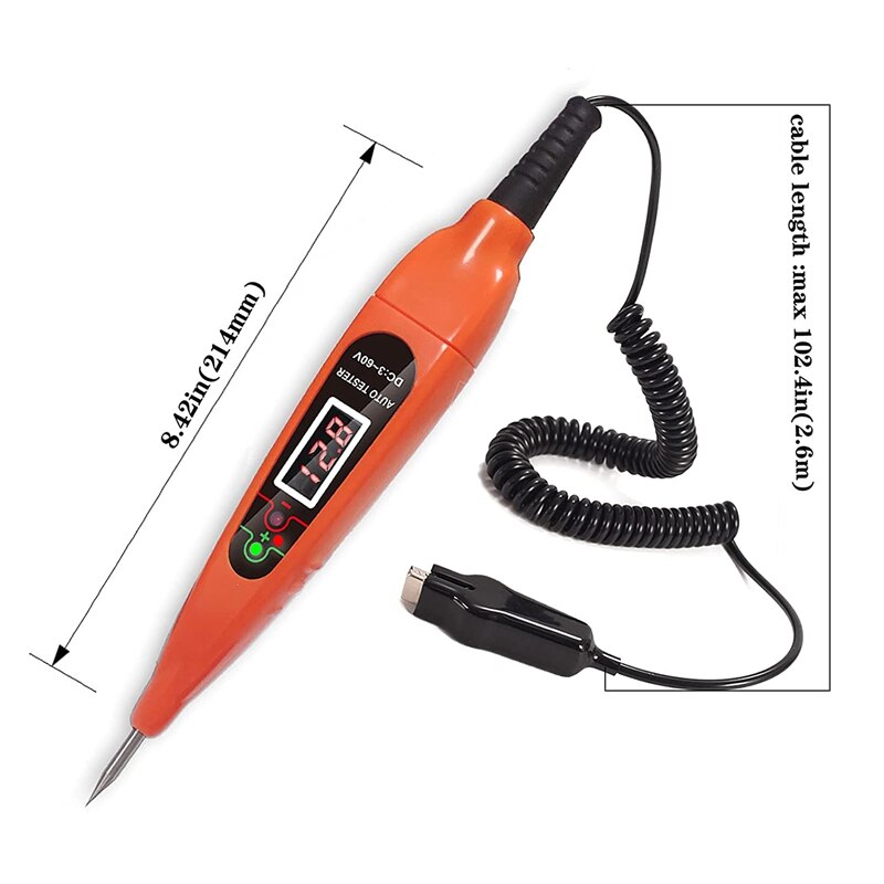 Automotive Test Light Digital LED Circuit Tester 3-60V DC Auto Electric Tester Light Tool With Voltmeter And Probe