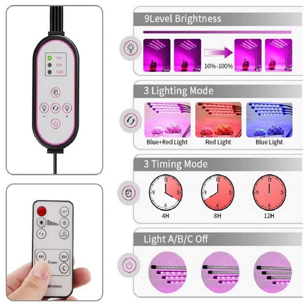 Full Spectrum Phyto Lamp 80 Leds Grow Lights with Tripod Plant Light For Indoor Vegetable Flower Seedling