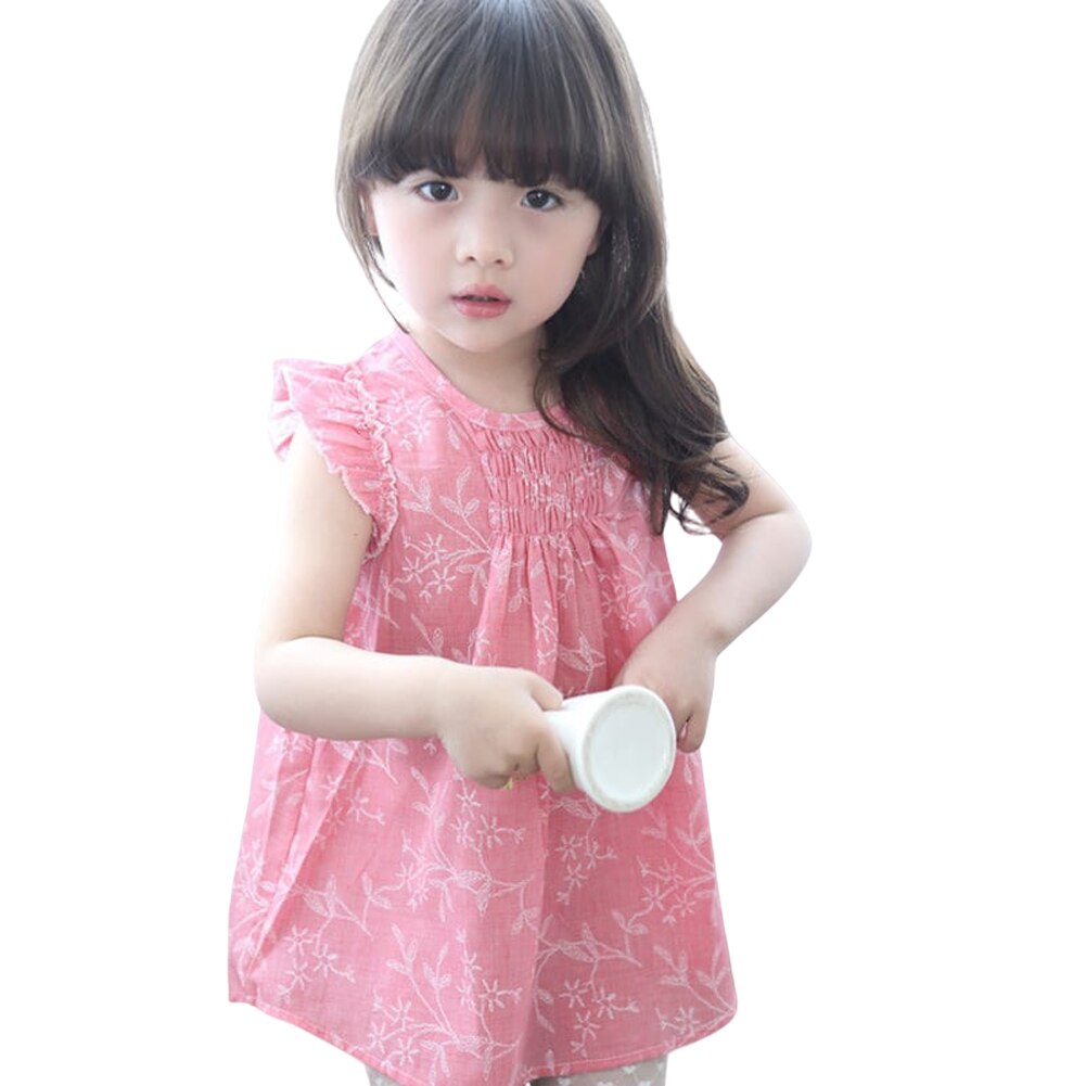 Robe courte d'été de style coréen pour petite fille, imprimé feuilles, manches à volants, col rond, robe plissée sur la poitrine