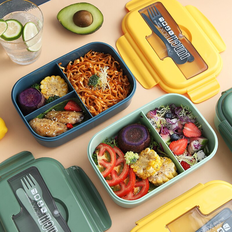 Studerende madpakke japansk stil lækagesikker madbeholder opbevaring hvede halmmateriale morgenmad bento box med gaffel ske