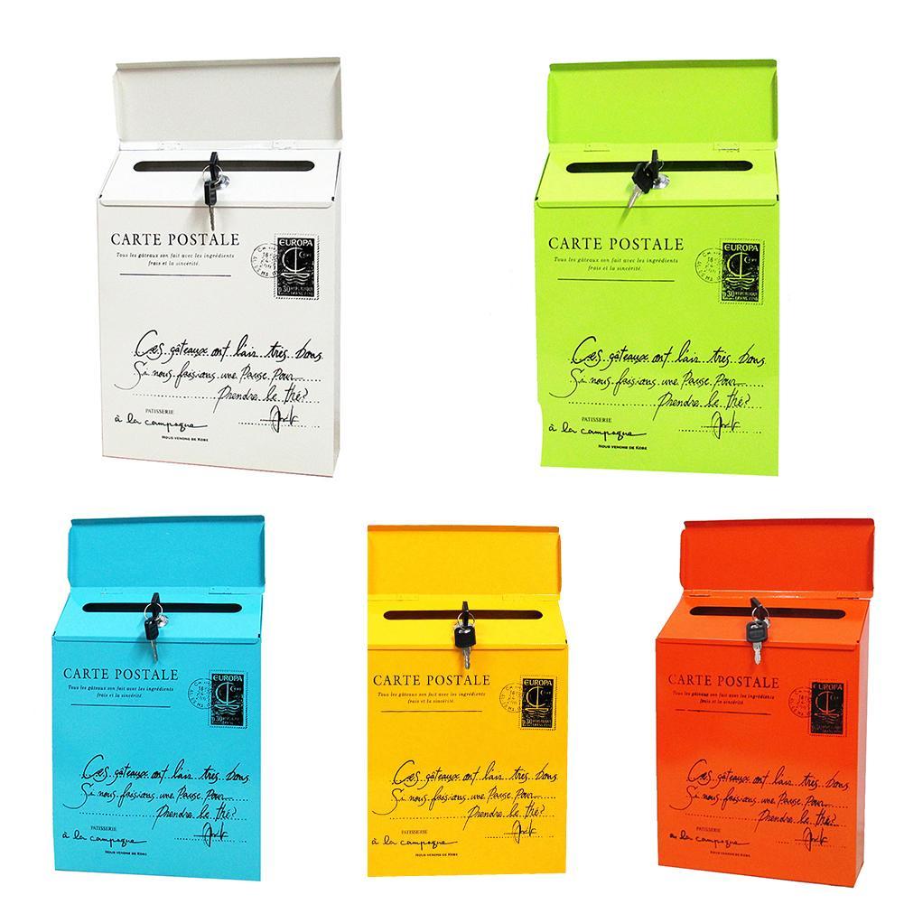 Iron Lock Letter Box Vintage Wall Mount Mailbox Mail Postal Letter Newspaper Box 30*23*6cm 5Colors