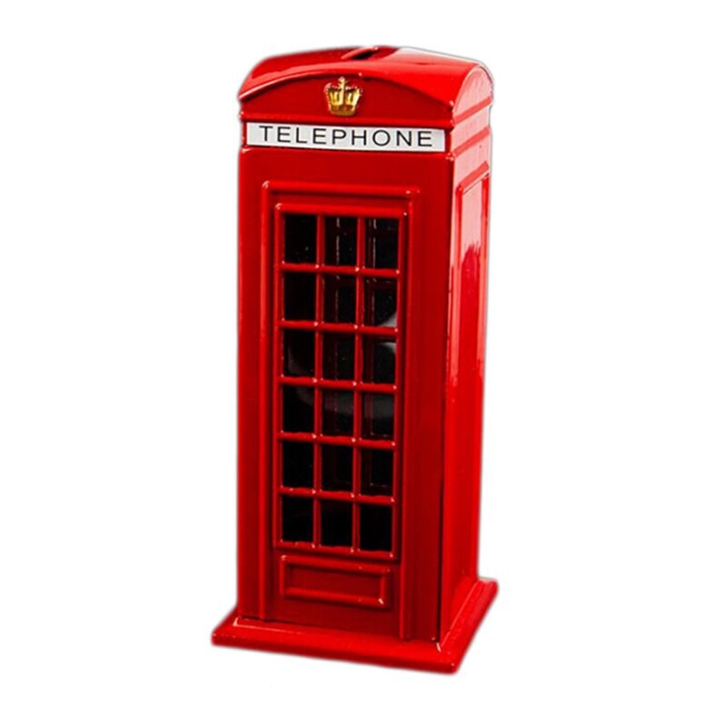Metal Red British English London Telephone Booth Bank Coin Bank Saving Pot Piggy Bank Red Phone Booth Box 140X60X60Mm