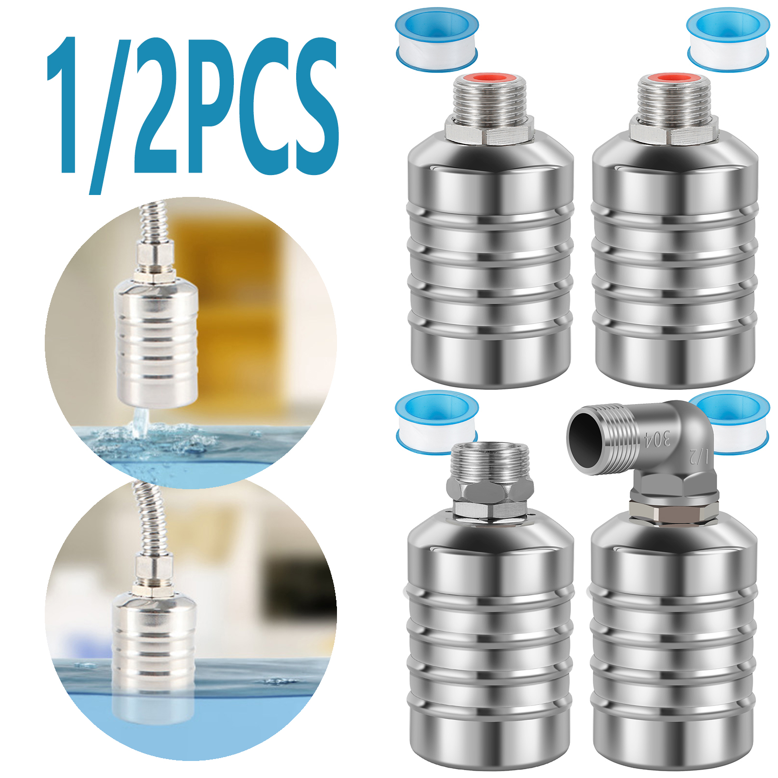 1/2 PCS Floating Ball Valve Automatic Water Level Control Valve 1/2 Stainless Steel Water Tank Valve Safe Water Tower Shutoff